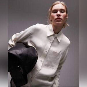 Topshop longline satin shirt in oyster